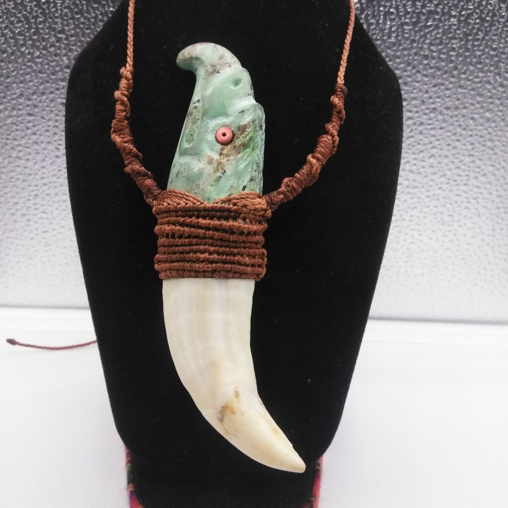 Protective Necklace Of The Shaman Woven In Macram Thread And Turquoise Natural